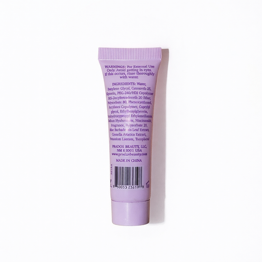 Purple tube with text and a barcode on a white background