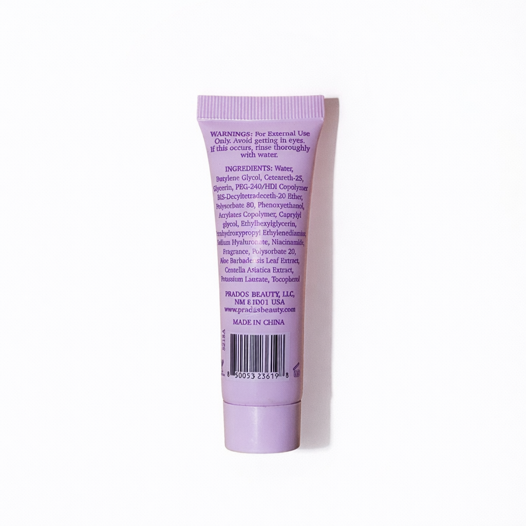 Purple tube with text and a barcode on a white background